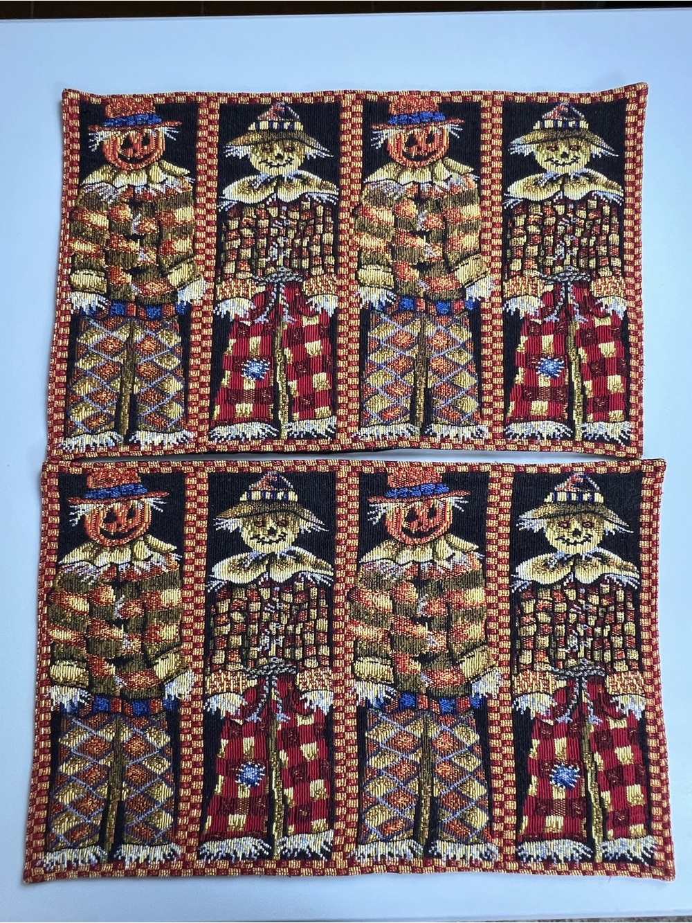 Set Of 2 Vintage Halloween Scarecrow Jack-O-Lanterns Tapestry Placemats